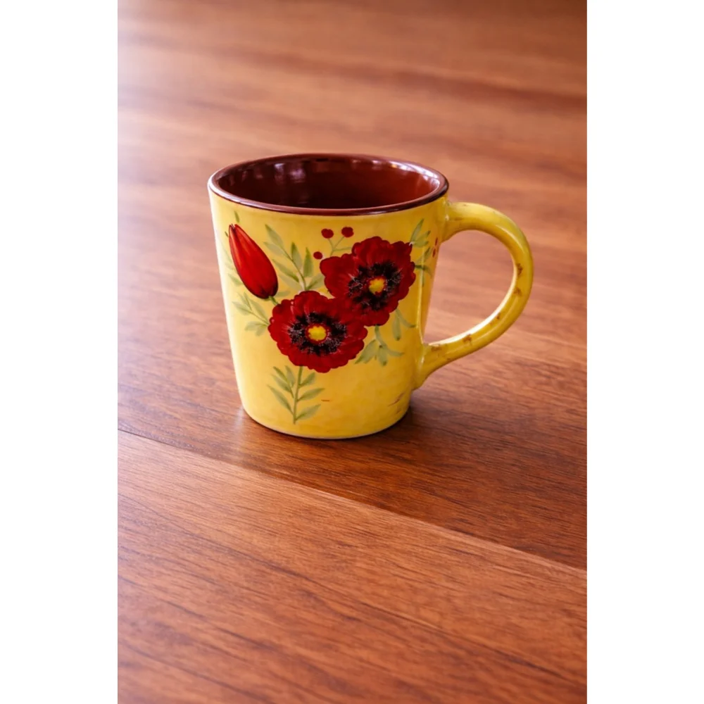 Hand Painted Yellow Floral Coffee Mug | Poppy & Tulip | Cottagecore